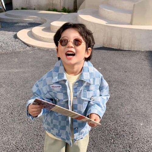 Toddler Boys Jackets 2021 Spring New Childrens Fashion Plaid Denim Coats Korean Casual Loose Lapel Denim Jackets for Boy 2-8 Y