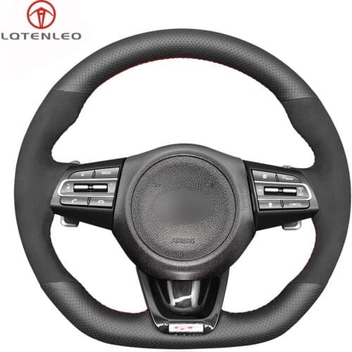LQTENLEO Black Suede Genuine Leather Hand-stitched Comfortable Soft Car Steering Wheel Cover For Kia Stinger 2017 2018 2019 2020