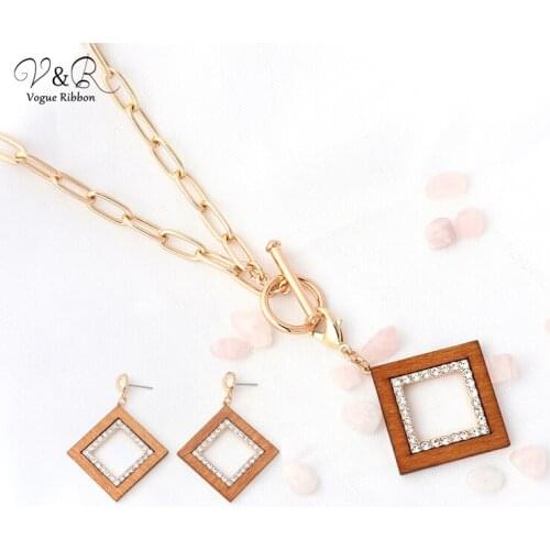 Vogue Ribbon 2020 New Material Jewelry Wood Necklaces Drop Dangle Tassel Earrings With Crystals Fashion Jewelry