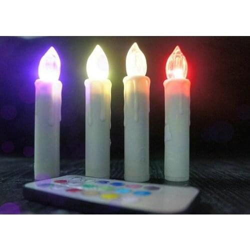 Set of/10 Battery powered Flameless LED taper Candle teaLight 18key remote control&Mount clip Wedding Xmas Party tree-Multicolor