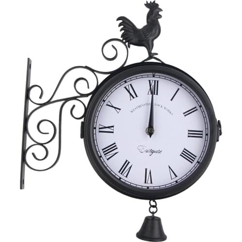 Antique Wall Mounted Black Hanging Clock with Scroll Wall Side Mount