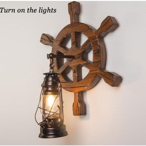 New Creative Wood Rudder Wall Lamp American Retro Industrial Vintage Light Design Restaurant Cafe Bar Bedroom Wall Lamp