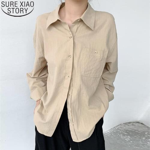 Korean Loose Shirt Womens Tops and Blouses Casual Clothes Button Vintage Blouses Solid Fashion Long Sleeve Shirt Blusas 12141