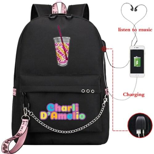 Mochilas Charli DAmelio USB Charging Backpack Teens Boys Girls Charli D'Amelio Schoolbag Student Travel Bookbag Women Laptop Bag
