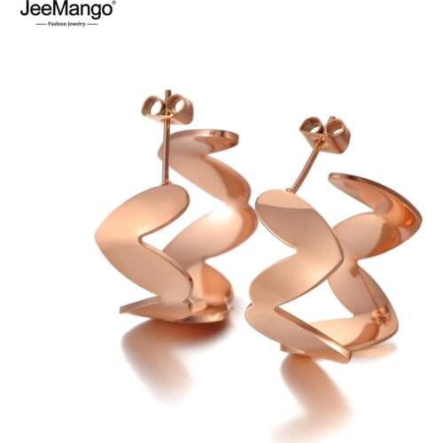 JeeMango Original Design Bohemia Love Heart Earrings Stainless Steel Trendy Rose Gold Earrings Jewelry For Women Girls JE20125