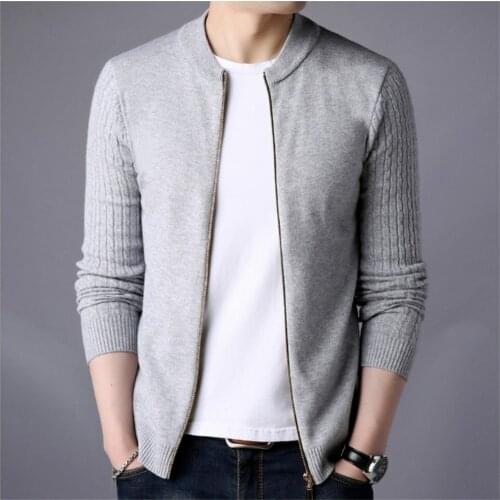 Grey Sweater Coat Zip Up Jacket Men Autumn Korean Fashion Knitted Sweaters Cardigan Men Streetwear Slim Fit Woolen Coat 2021