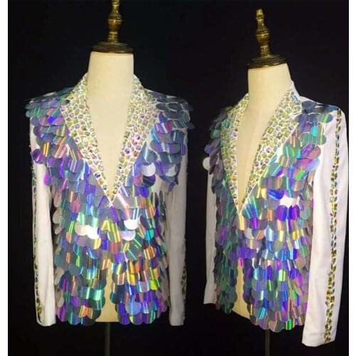 Symphony Mirrored Scales And Diamond Suit Sequins Jacket Blazers Male Singer Dj Ds Gogo Costume Nightclub Bar Stage Wear XS2321