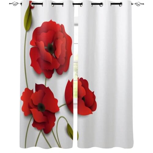 Red Poppy Flower Modern Blackout Curtains For Living Room Bedroom Window Treatment Blinds Drapes Kitchen Curtains