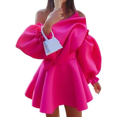 2020 New Summer Women Ruffles Dresses Vestidos Off Shoulder Long Puff Sleeve Ruffles Nightclub Celebrity Evening Party Dress