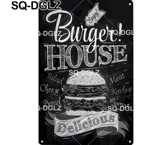 [SQ-DGLZ] Burger House Plaque Metal Sign Vintage Bar Decor Tin Sign Vintage Pub Bar Decor Metal Borden Art Poster Plate