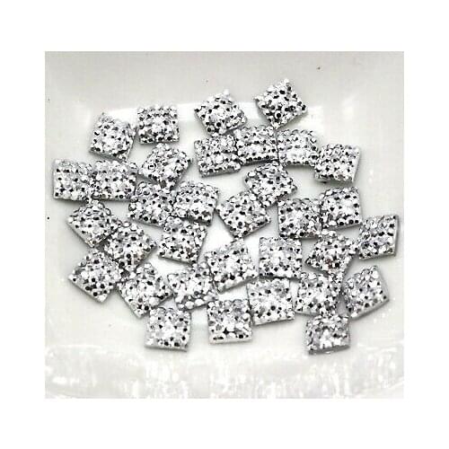 500 Silver Acrylic Square Flatback Dotted Rhinestone Gems 6X6mm