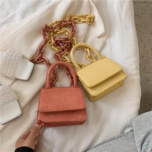 FANTASY Acrylic Chain Stone Crocodile Pattern Candy Colors Handbags 2021 Spring Summer Newest Style PU Leather Crossbody Bag INS