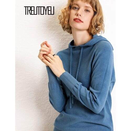 Treutoyeu Hooded Knitted Sweater Female 2020 Fashion Solid Korean Chic Cashmere Jumpers Sweaters Long Sleeve Ladies Pull Femme