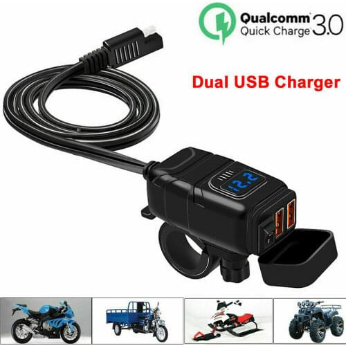 Motorcycle Vehicle-Mounted Charger Waterproof USB Adapter 12V Phone Dual Quick Charge 3.0 Voltmeter Switch Moto Accessory