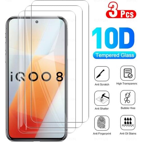 3Pcs Full Cover Protective Tempered Glass Film For VIVO iQOO 8 2021 Phone Screen Protector Glas For VI VO IQ OO IQOO8 6.56 inch