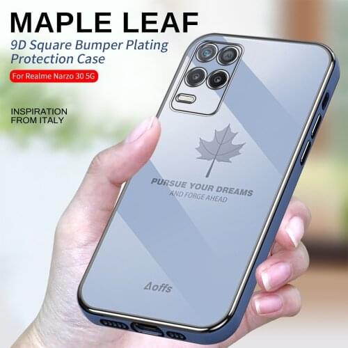 Camera Protection Plating Case For Realme Narzo 30 Narzo30 5G GT G T Realmy Realmi 8 Maple Leaf Patten Cover Coque Lanyard Rope