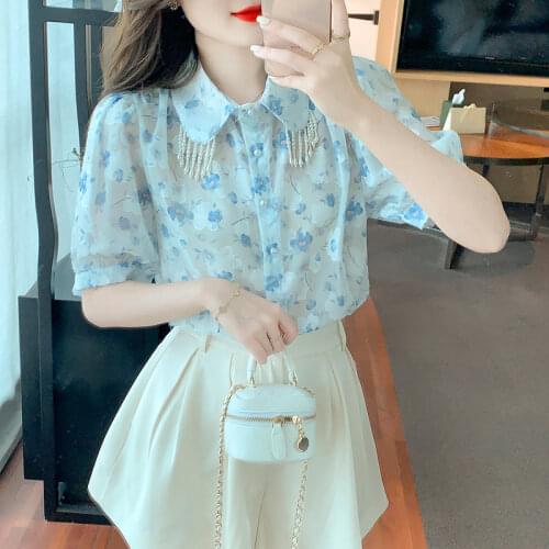Houthion Chiffon Slim Womens Blouses New Casual Blouse Stripe Pocket Buttons Shirt Summer Fashion Half Sleeve Top Lady Shirts