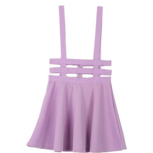 Women Suspender Skirt Mini Retro Girl Ruffles Skater Pleated Short Braces Skirt Back Zipper Hollow Out Skirt faldas jupe Straps
