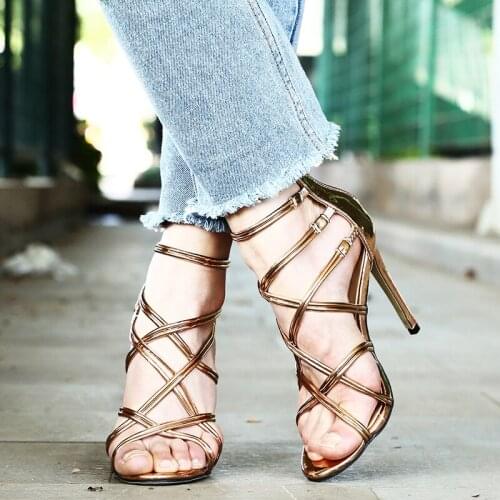 New Women PU Leather Sandals Zipper 2021 Thin High Heels Sandal Ladies Sandals Casuals Gladiator Cross Women Shoes