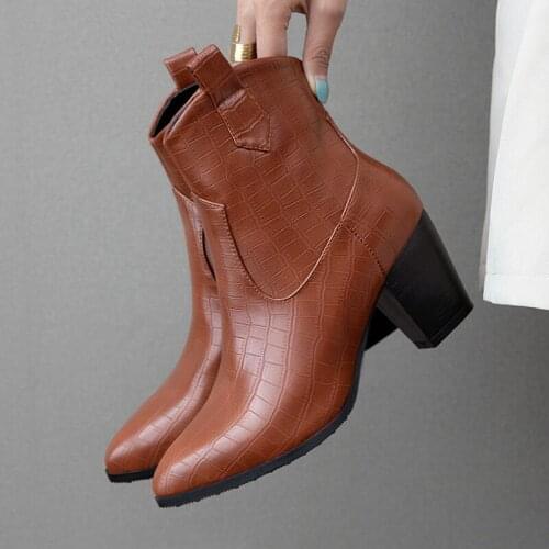 Plus Size 34-46 Ankle Boots for Women Pointed Fashion Shoes Warm Winter Short Boots Zipper Square Heels Comfortable Lady Shoes