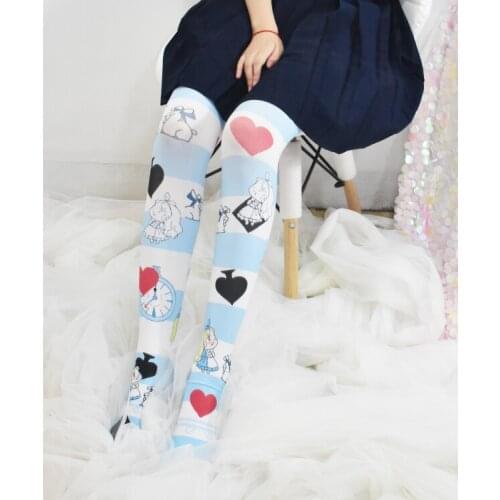 Alice Womens Lolita Printing Over-knee Stockings Velvet Thigh High Long Stockings Cosplay Good Quality Summer