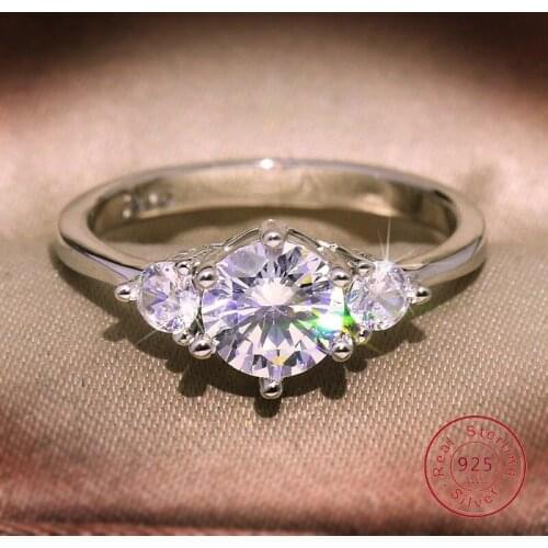 Classic 100% 925 Sterling Silver 3 CZ Diamant Wedding Engagement Rings for Women Fine Jewelry Gift bague anillos Wholesale