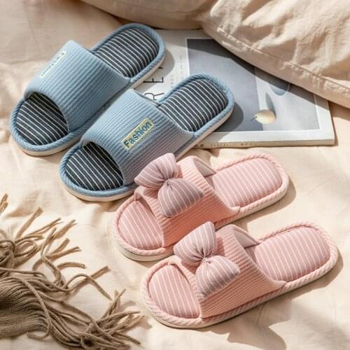 Flax slippers spring and autumn home soft bottom antiskid four seasons lovers cotton hemp floor slippers women shoes
