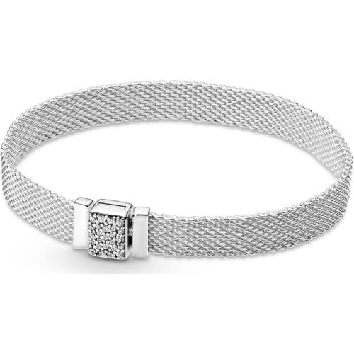 Authentic 925 Sterling Silver Reflexions Sparkling Clasp Fashion Bracelet Fit Pandora Women Bead Charm Bangle Gift DIY Jewelry