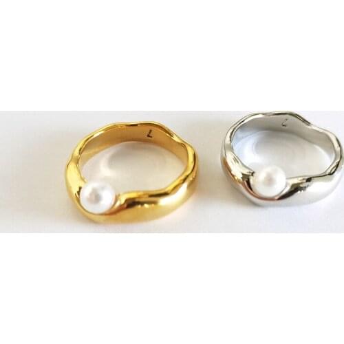 Simple pearl ring female baroque metal Europe and the United States cold wind French net red tail ring ring