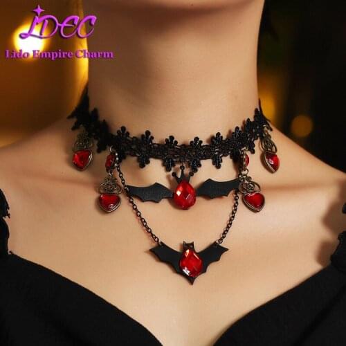 Halloween Party Sexy Gothic Punk Style Necklace for Women Black Lace Neck Chain Collar Necklace Pretty Bat Jewelry Fashion