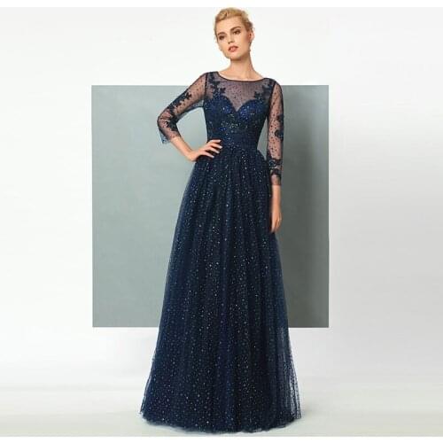 Tanpell scoop neck evening dress appliques floor length a line gown women prom party custom formal long blue evening dresses