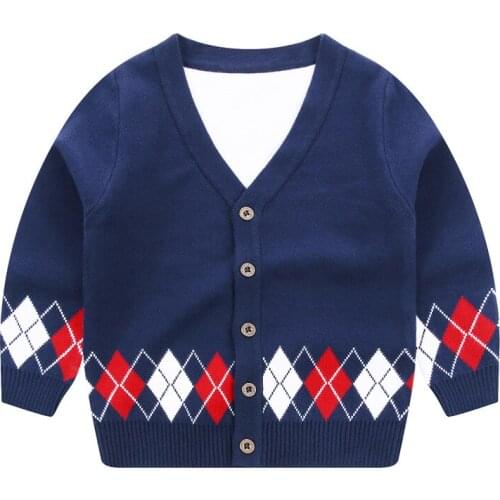 Winter Kids Cardigan V-neck Boys Sweaters And Tops Geometric Knitted Sweaters Kids Casual Long Sleeve Boys Cardigan