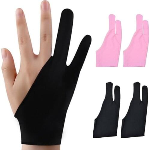 1 Pair Two Fingers Anti-Fouling Artist Gloves for Any Graphics Drawing Tablet Reduces Friction Paper Sketching Mittens