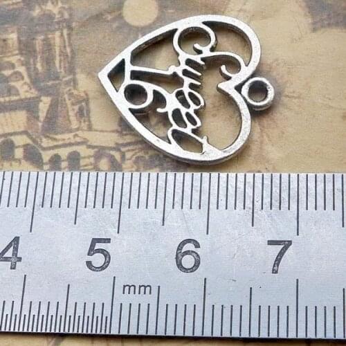 15 Piece 19*21mm Mixed Alloy Antique Silver Color Heart Number Charms Keychain Vintage Pendant Accessory For DIY Jewelry Making