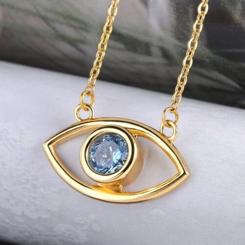 2021 New Fashion Simple Blue Rhinestone Lucky Turkey Blue Evil Eye Necklace Necklace Lady Chain Pendant Necklace Jewelry