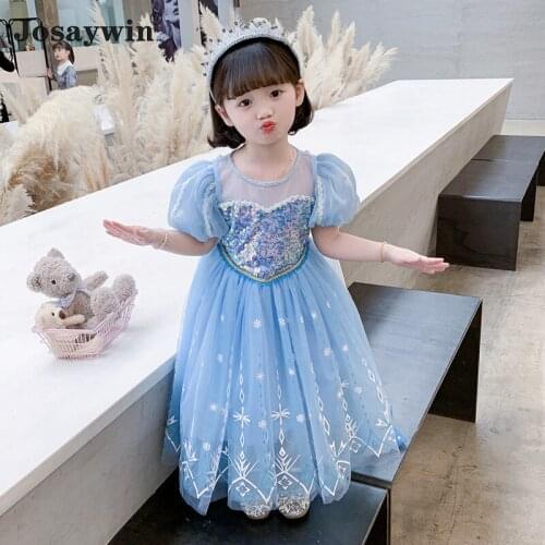 2021 New Style Kids Dress for Girls Mesh Girl Dress Vestidos Puff Sleeve Festival Party Princess Girl Dresses Children Clothes