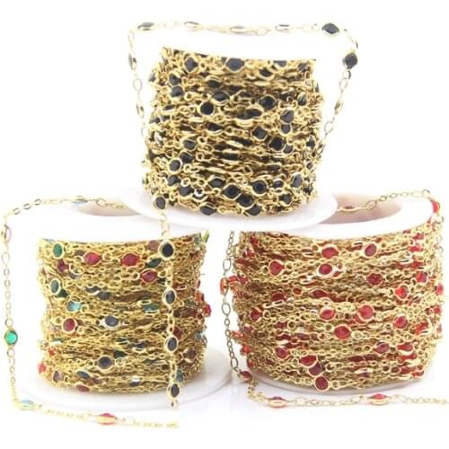 5Meter Plated Golden Brass Wrapped 4mm Coin Glass Rosary Chains,Flat Round Beaded Links Chains for Jewelry Necklace Chokers