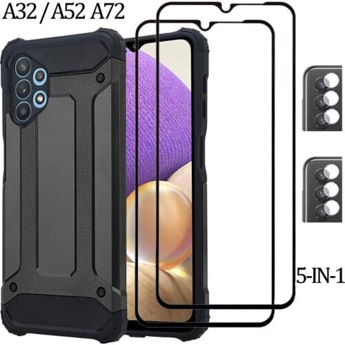 5-IN-1 Glass + Case for Samsung Galaxy A32 5G 4G, Tough Armour Samsung A 32 Cover Silicon Galaxy A72 smartphones sansung A52 samsung a32 case protection