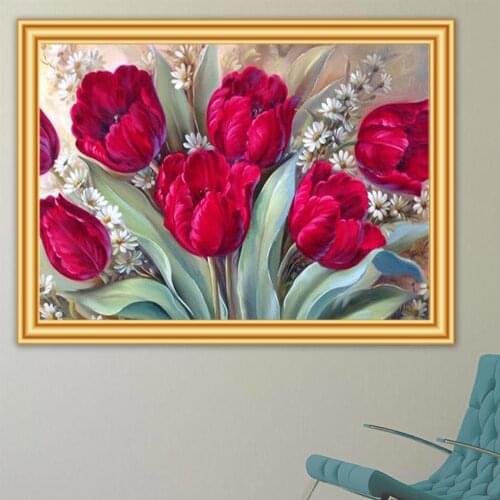 5D DIY Diamond Painting Tulip Cross stitch Full Square Diamond Embroidery Flower Mosaic Picture of Rhinestones Decoration Gift