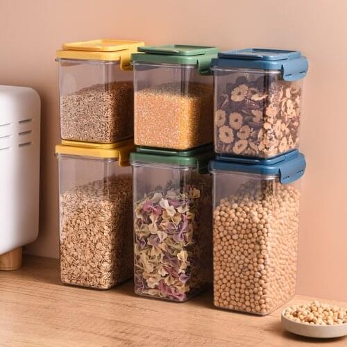 850-1380ml Kitchen Storage Bottles Food Storage Container Plastic Kitchen Refrigerator Noodle Box Tank Transparent Sealed Cans