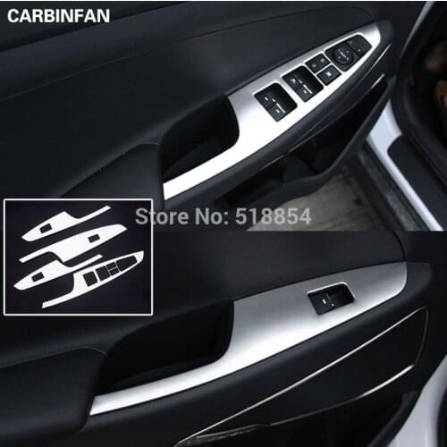 ACCESSORIES FOR 2015 2016 HYUNDAI TUCSON TL CHROME INTERIOR DOOR WINDOW SWITCH PANEL COVER TRIM BEZEL MOLDING GARNISH Sticker