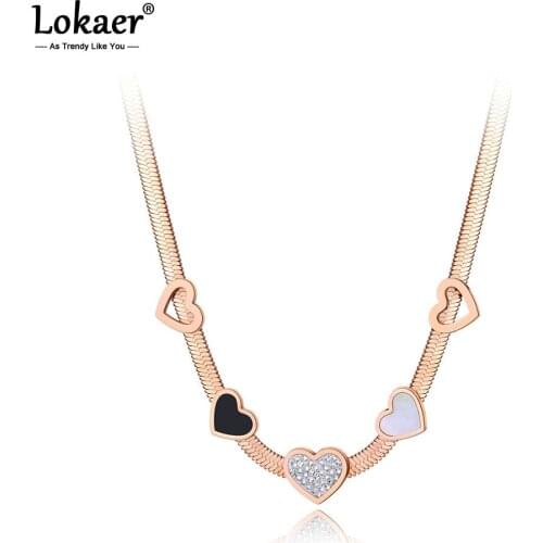 Lokaer Original Design Stainless Steel Lovely Heart Charm Necklace Bohemia CZ Crystal Pendant Box Chain Jewelry For Women N20046