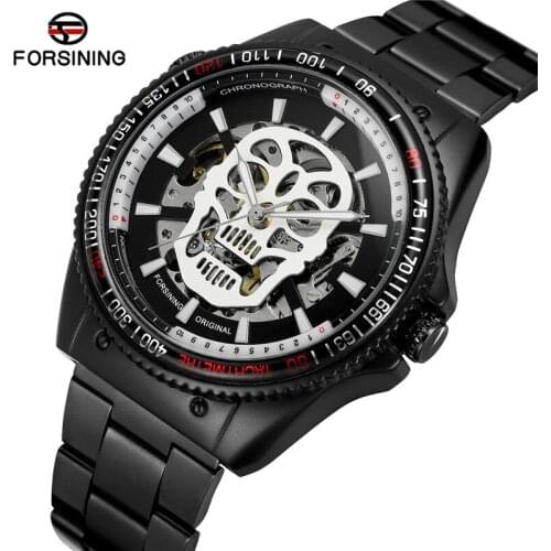 FORSINING Automatic Mechanical Man Watch Military Sport Male Clock Top Brand Luxury Skull Skeleton Waterproof Men Wristwatch 025