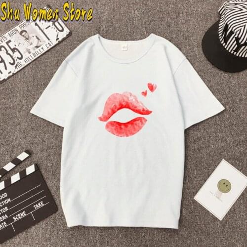 Sexy Red lip t-shirt Women Vogue t shirt Graphic Tee shirt Femme Streetwear Woman Clothing round neck short sleeve lashes lips