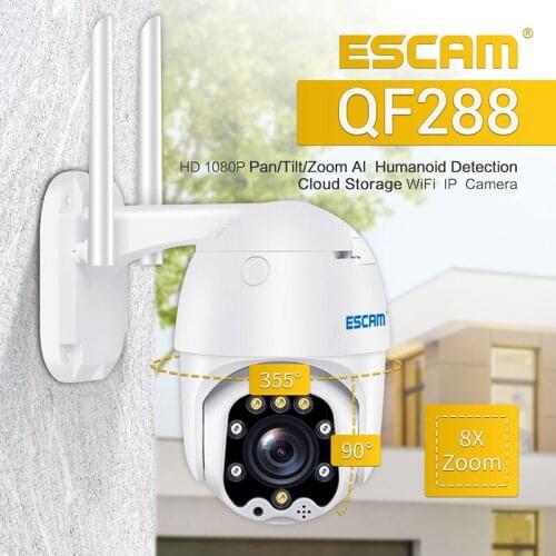 ESCAM QF288 H.265 HD 1080P 8X Digital Zoom PTZ WiFi IP Camera AI Humanoid Detection Onvif Two Way Audio Network Surveillance Cam