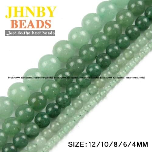 JHNBY Natural Stone Green Aventurine beads Round Loose beads ball 4/6/8/10/12MM Handmade Jewelry bracelet making DIY wholesale