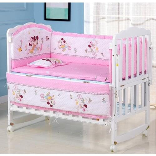 6pcs baby crib bed linen cotton baby bedding set , include(4bumper+matress+pillow)