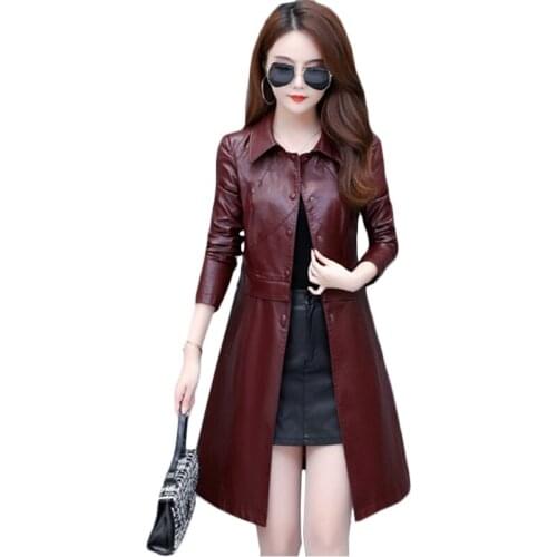 Autumn Winter New Pu Leather Jacket Women Long Korean Slim Plus size Tool Leather Jackets Womens Leather Windbreaker 5XL F941