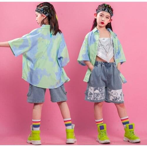 Fashion Tie-dyed Shirts For Kids Hip Hop Dancing Costume Short Sleeve Street Dance Jazz Performance Clothes Girls Wear BL6003