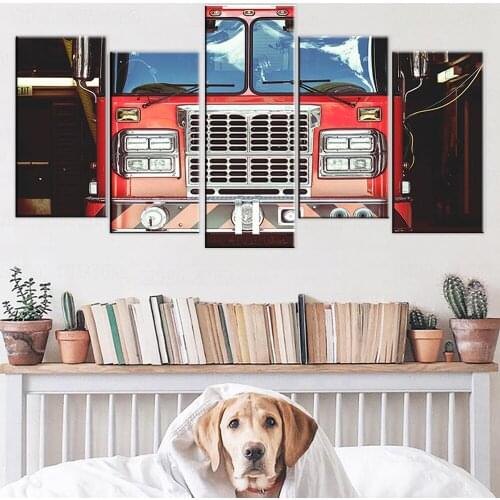 Modular Pictures 5 pieces firetruck engine Canvas painting Wall Art Picture 5 pieces Wall Art Picture Print Paintings frame